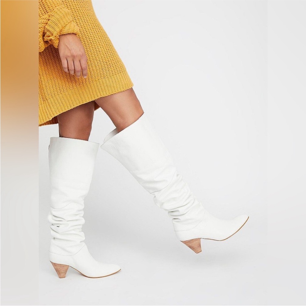 Feee People Brandi White over the knee boots 7